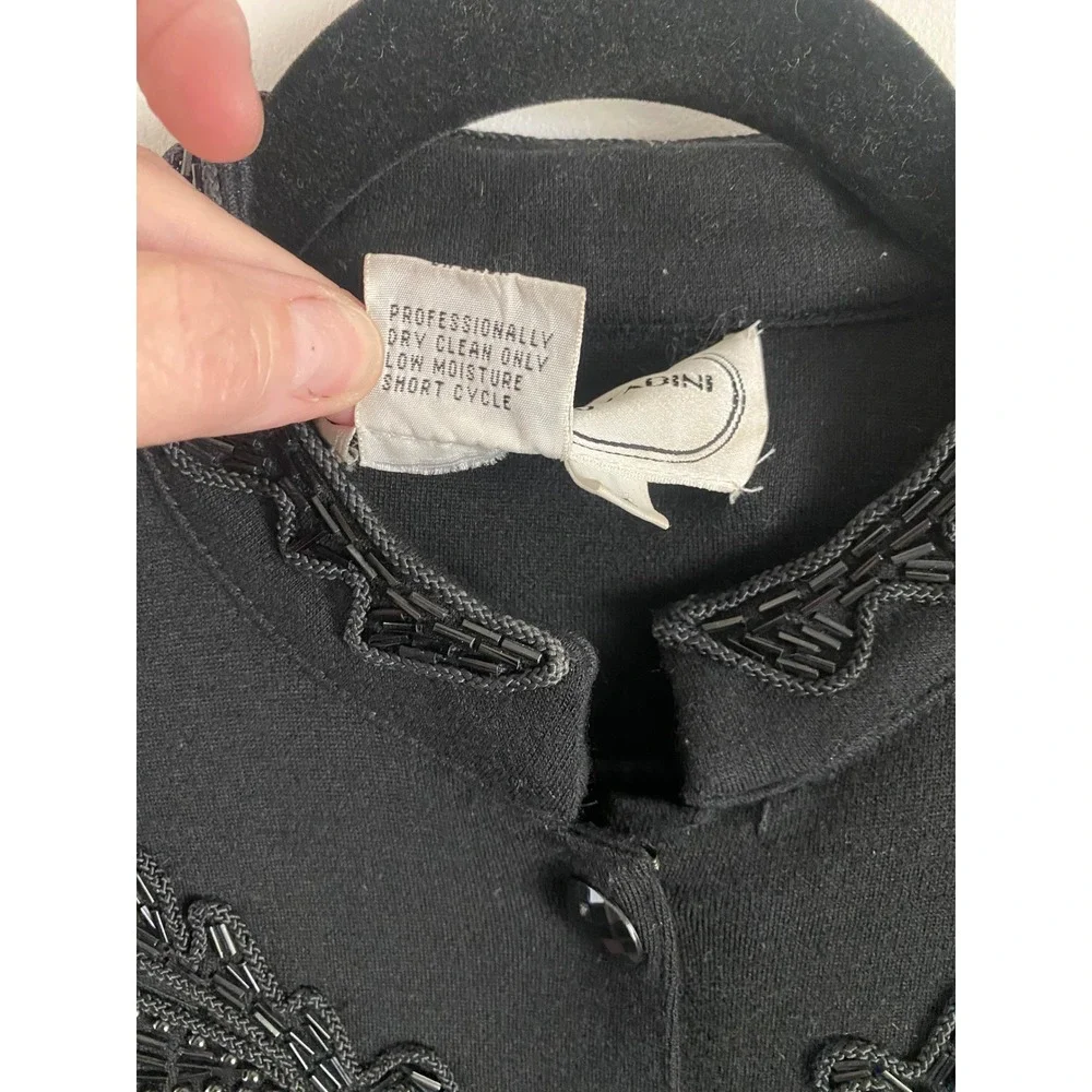 Adrienne Vittadini Vintage Black Beaded Wool Blend Floral Butterfly Jacket Sz 14